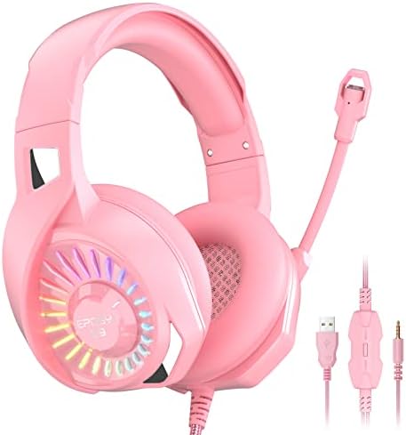 Gaming Headset,Eposy PS4 Headset with Stereo Encompass Sound, Noise Canceling Microphone,LED Mild, Delicate Reminiscence Earmuff for PC/Laptop computer/Mac /PS4/PS5