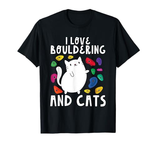 Rock Climbing Holds Climber Cute I Love Bouldering and Cats T-Shirt