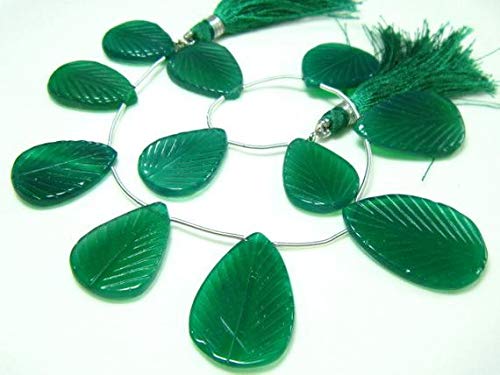 LKBEADS 2 Strand-AA-Green Onyx Carved Big Focal Leaves Shapes 8 Inch Long Long Stones Measure- 15x20-17x27mm Code-HIGH-9656