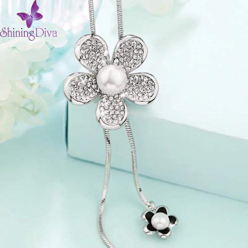 Image of Shining Diva Fashion Crystal Flower Stylish Long Chain Pendant Necklace for Women and Girls