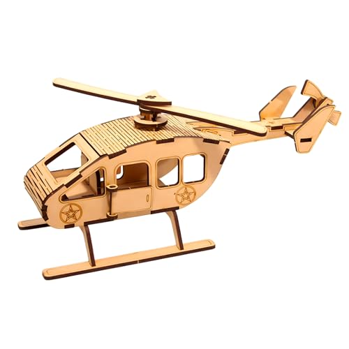 Image of DIY Wooden Puzzle for Kids and Teens - Helicopter | 3D Puzzle | Aesthetic Home Decor Item, Construction Toy, Modeling Kit, School Project - Easy to Assemble