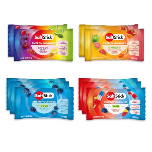 SaltStick Energy Gummies with Electrolytes Variety Pack Easy to Chew Electrolyte Gummy Energy Chews that Taste Great Caffeine Free - 10 Packs 80 Gummies
