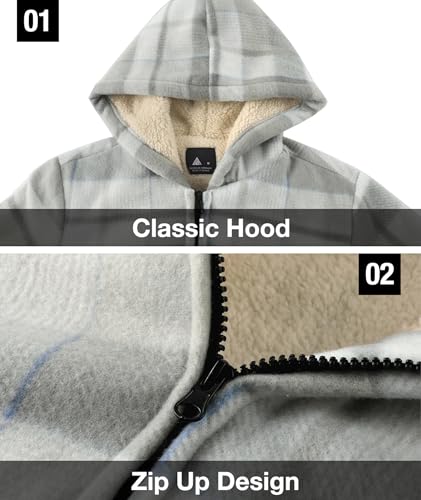 Image of GEEK LIGHTING Boys Flannel Jacket Sherpa Lined Hoodies Zip Up Fleece Plaid Shirt Jackets Winter Outdoor Coat Warm