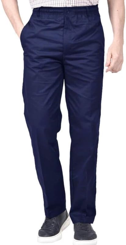 Mens Rugby Trousers Elasticated & Adjustable Waist Pant – Smart Workwear Bottom with Drawstring, Button and Zip Fly- Relaxed and Comfortable Fit, Straight Leg Casual & Formal Trouser –Sizes 30-50
