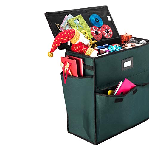 Image of Wrapping Paper Storage Center - Portable Gift Wrap Station to Stow and Organize Flat Sheets, Holiday Gift Bags, Bows, and Ribbons