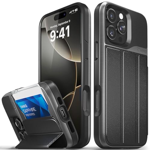 VENA vCommute for iPhone 16 Pro Max Wallet Case [Military Grade Drop Protection] Flip Leather Cover Slot Card Holder with Kickstand - Black