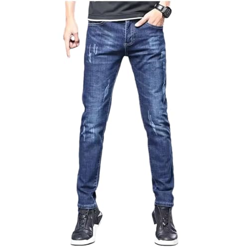 Men's Business Jeans Four Seasons Wear Pants Middle-Waist Leggings Denim Fabric Trousers