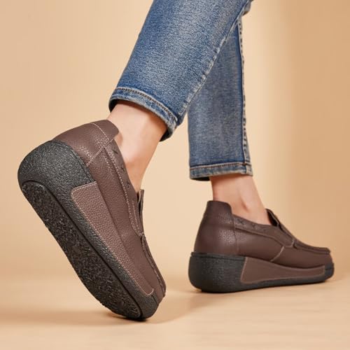 DGOXSWI Women's Platform Leather Loafer Dress Walking Slip-On Comfort Chunky Work Shoes US Brown 7.5 by DGOXSWI - Used condition - Image 3