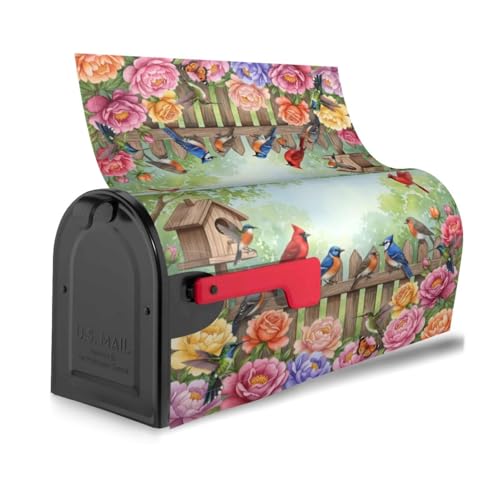 Image of Colorful Flowers and Birds Mailbox Cover Magnetic Spring Summer Seasonal Waterproof Mailbox Wraps Post Letter Box Decor 21x18 in
