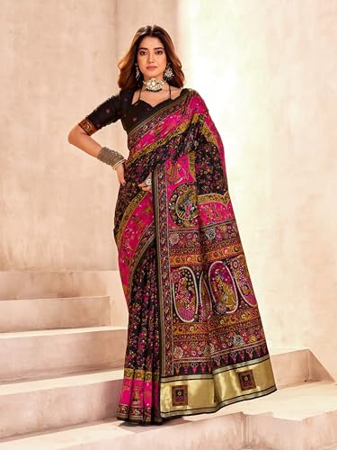 Image of Pandadi Saree Pashmina Silk Kashmiri Weaving Pallu Saree With Unstitched Blouse Piece