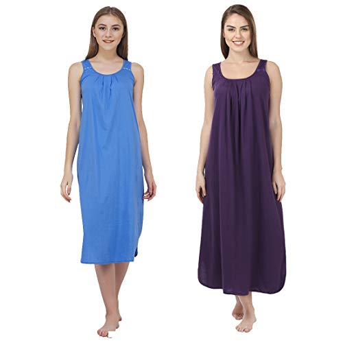 Image of BLAZON Women's Cotton Hosiery Solid Maxi Nighty Slip (Pack of 2) Available Sizes: S, M, L, XL, 2XL, 3XL, 4XL, 5XL