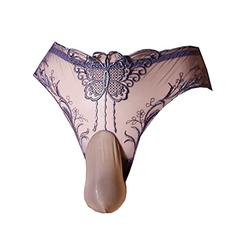 LESOYA Men's Sexy Sissy Panties Low Rise Mesh Sheer Bikini Boxer Briefs See Through Underwear with Sheath