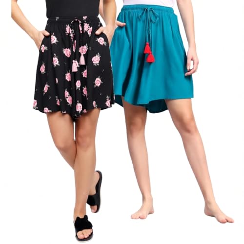 Image of B STORIES Women's Viscose Printed Lounge Culotte Shorts (Pack of 2)