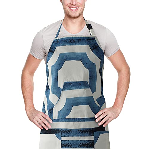 Image of HPD Half Price Drapes Aprons for Men Women with Large Pockets Adjustable Unisex PRTW-D23B-AP Mecca Printed Cotton, 27 X 34 Inch, Mecca Blue