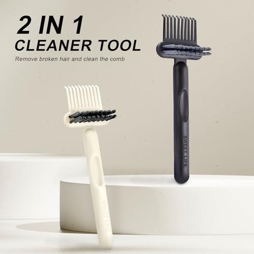 Jurrissa 2 Pack Hair Brush Cleaning Tool, 2-in-1 Cleaner Tool, Portable Cleaning Tool Set for Brush Comb Keyboard, Remover Rake for Removing Hair Dust, Home and Salon Use(Black&White)