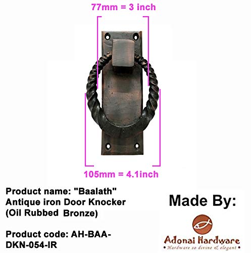 Adonai Hardware "Baalath" Antique Heavy Duty Forged Front Entry Sturdy Ring Door Knockers (1 Pack, Oil Rubbed Bronze) For Vintage Wooden Barn Shed Doors, Gates, Fences, Furniture, Castle And Farmhouse #TOP7