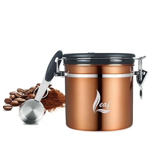 Generisch Bidón de café Airtight, contenedor de almacenamiento de café de acero inoxidable con válvula de CO2, rastreador de fechas y cuchara, tarro Freshness Seal Jar for Ground or Whole Bean Coffee