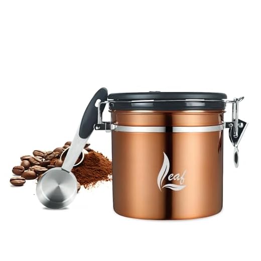 Generisch Bidón de café Airtight, contenedor de almacenamiento de café de acero inoxidable con válvula de CO2, rastreador de fechas y cuchara, tarro Freshness Seal Jar for Ground or Whole Bean Coffee