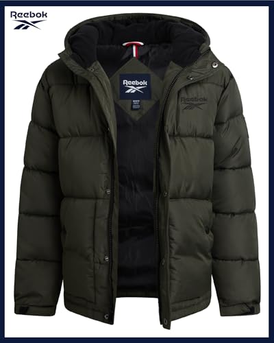 Image of Reebok Boys Heavyweight Puffer Jacket, Wind & Water Resistant Hooded Coat | Cozy Insulated Fill for Maximum Warmth, Full Zip and Snap Placket Seal Out the Weather, Great for School, Play or Weekend Fun