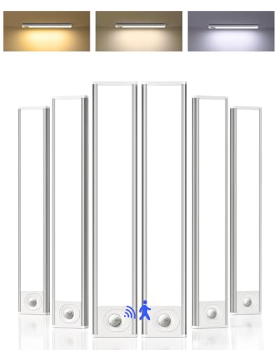 Image of 10inch Under Cabinet Lighting, 6-Pack Rechargeable Motion Sensor Light Indoor, Magnetic Closet Lights, Dimmable & 3 Color Temps, Wireless Under Counter Lights for Kitchen, Stairs