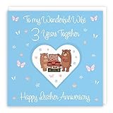 hunts england biglietto per il terzo anniversario della moglie – 3 anni – anniversario di pelle – prati romantici – divertente biglietto – biglietto di lusso per il terzo anniversario della moglie