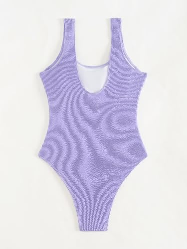 Image of Limeeke Women One Piece Swimsuit Solid Ribbed Monokini Swimwear Scoop Neck Low Back Bathing Suit