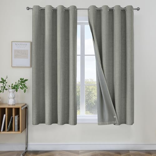 Image of Joydeco Blackout Curtains 63 Inches Long 2 Panels Burg, Room Darkening Curtains for Bedroom, 100% Black Out Textured Thermal Drapes Privacy Protection 2 Panels Set(W42 x L63 Inch, Grey)