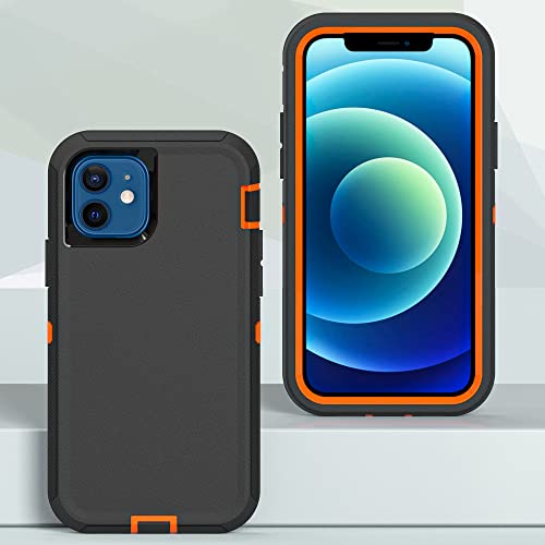 Image of Case for iPhone 12 mini with Clip, Heavy-Duty Tough Rugged Shockproof Drop Protective Cover Phone Cases, Black+Orange
