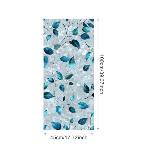 Film para ventana decorativo azul con diseño de hojas 17.7 x 39.3 pulgadas miniatura 3