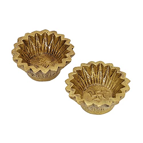 Image of Brass Round Line Pooja Diya, Kuber Deepak Oil Lamp, Pack of 1
