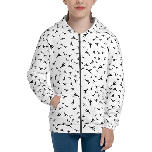 Bird Footprints Kids Pullover Hoodies Boys Zip Up Sweatshirts Girls Athletic Clothes with Pocket3