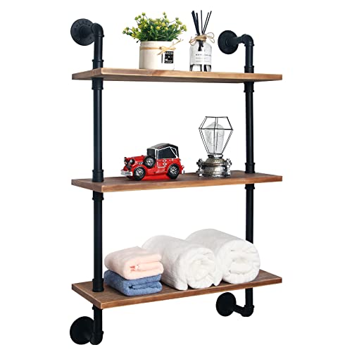 Houseaid Industrial Pipe Floating Shelves, 24 Inch Rustic Farmhouse Shelf For Living Room, Bedroom, Bathroom And Kitchen, Wall Mounted, Matte Black (3 Tiers) #TOP27