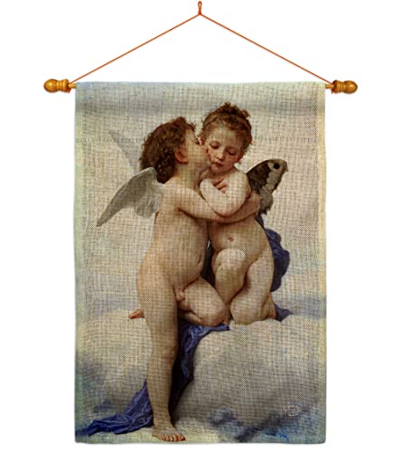 Ornament Collection The First Kiss Burlap House Flag Dowel Set Religious Faith Hope Grace Peace Dove Christian Religion Easter Decoration Banner Small Garden Yard Gift Double-Sided, Made in USA