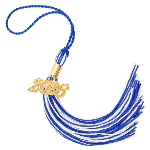 2026 Graduation Tassel, 2026 Tassel Graduation,2026 Tassels for Graduations Cap with 2026 Year Gold Charms for Graduate Cap,Blue White Graduations Tassels for Class of 2026 Grad Ceremonies Accessories