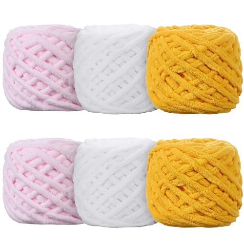 Image of 6 Pack Plush Chenille Chunky Yarn for Crocheting 100g(54.6yd) - Bulky Thick Fluffy Yarn for Knitting- Soft Velvet for Baby, Blanket Knitting Blanket Yarns- Amigurumi Yarns (A)