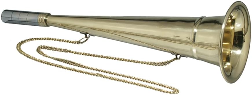 Brass Marine Fog Horn, 13-1/2 Inch with Chrome Mouthpiece and 31 Inch Brass Chain, Nautical Antique Reproduction