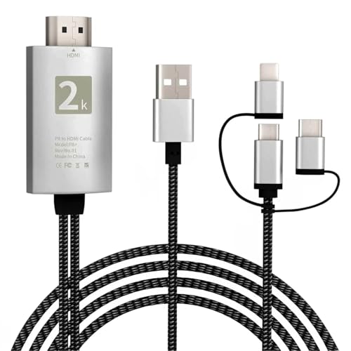 HDMIϊP[u 3in1 Type-C/Phone/Micro USB to HDMI xȂ1080P ~[O 2M P[u [dȂĐ\ AV/TV ȒPڑ Phone/Android/PadΉ dqŎ戵Yti
