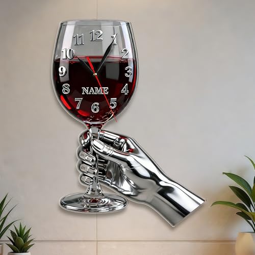 Horloge Murale Personnalisée en Forme De Verre à Vin Horloge Murale Avec Nom Personnalisé Décoration Murale En Acrylique Sur Le ThèMe Du Bar Maison et...
