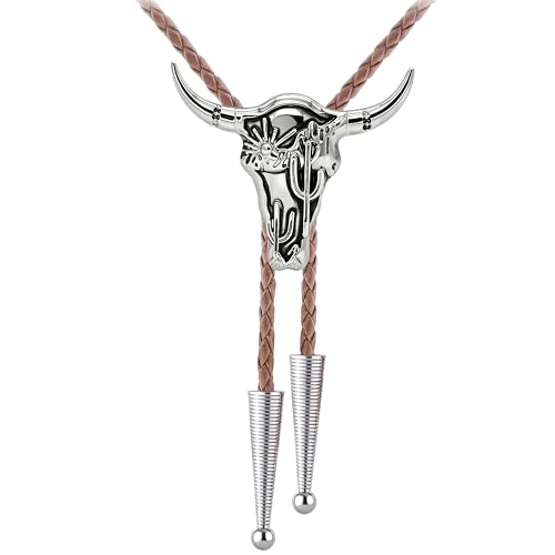 Image of Jeilwiy Bolo Tie for Men Western Cowboy Tie Necklace Gold Bolo Tie Leather Necktie Halloween Tie Accessories for Women