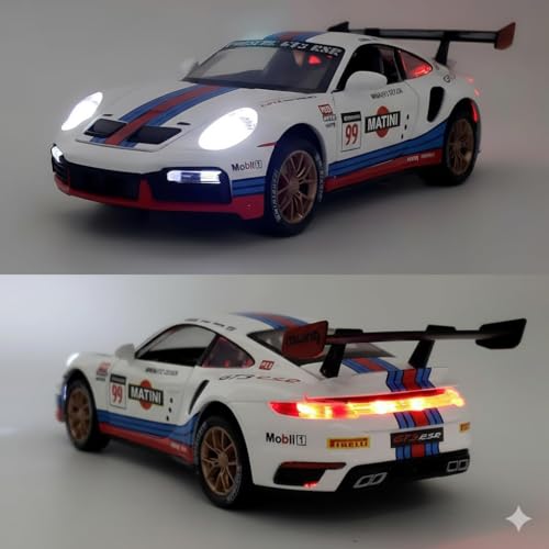 Image of Galaxy Hi-Tech Matini Porscche 911 GT3 RSR Turbo S 1:32 Scale Model Car Exclusive Alloy Metal Pull Back Die-cast Metal Toy car with Openable Doors Light Music Gifts Toys Kids【Colors as Per Stock】