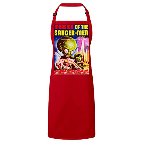 Tablier cuisine rouge alien pour préparer vos repas en famille avec un style cinéma vintage