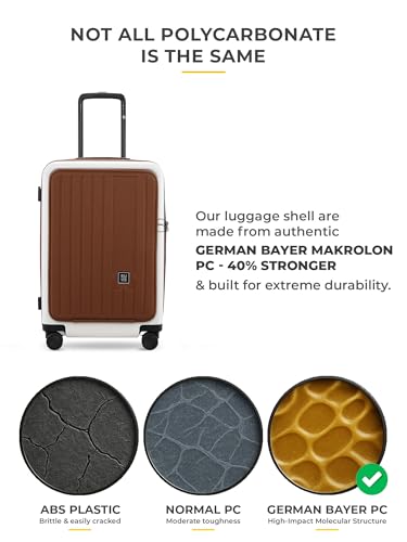 Image of Eume Cabin Pro Luggage Trolley for Travel 57cm, Cabin Bag | Trolley Bag Small for Luggage | with Laptop Sleeve | 100% Polycarbonate (Pc) 8 Silentrun Hinomoto Wheels, Mocha White