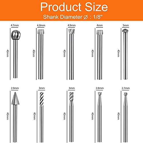 Hakkin Wood Carving Tools 20Pcs Tungsten Carbide Rotary Burr Set for Rotary Tool Wood Carving Drill Bits with 3mm Shank Rotary Tools Accessories for DIY Woodworking Engraving Grooving Polishing