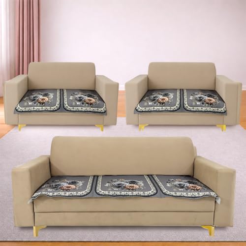 Image of Homerz 'Brooklyn Series' Premium Sofa Cover | Quilted Floral Design | Non-Slip Washable Sofa Protector | Soft Anti Slip Fabric (Grey, 7 (3+2+2) Seater, Only Seat Cover)