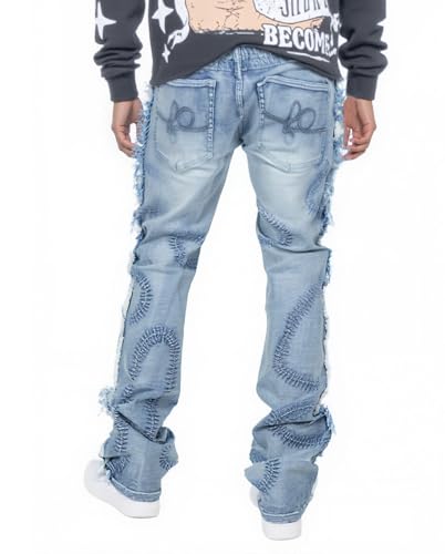 Stacked Flare Jeans Men Slim Fit Distressed Stretch Hip Hop Jeans Straight Leg Y2k Embroidery Aesthetic Denim Pants2