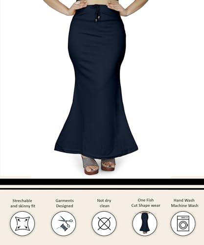 Image of Mogsa Women's Lycra Fishcut Saree Shapewear Petticoat - Tummy Control Slim Fit Stretchable Shaper Skirt with Drawstring & Side Slit for Sarees