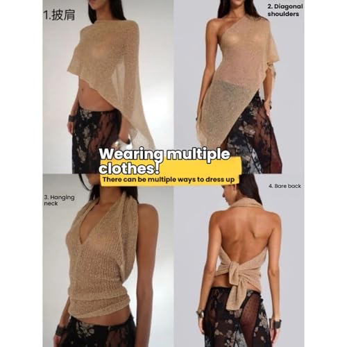 Sheer Mesh Poncho Y2K Lightweight Asymmetric Off Shoulder See Through Cover Up Shawl Sweater for Women Summer Beach Poncho3