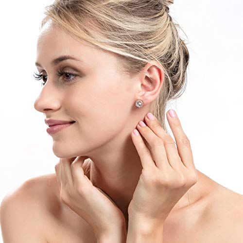 18K Gold Plated Halo Stud Earrings CZ Simulated Diamond Round Earing for Women, Rose Earrings for Man, Sparkle Allure Earrings with Size 0.39inch / 0.27inch, in Rose Gold,White Gold and Yellow Gold4