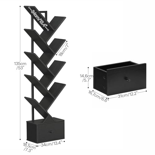 HOOBRO Bücherregal mit Schublade, Standregal mit 9 Ebenen, Baumförmiges Bücherregal, DVD Regal, Bücherturm Freistehend, für Wohnzimmer… – Ansicht 3