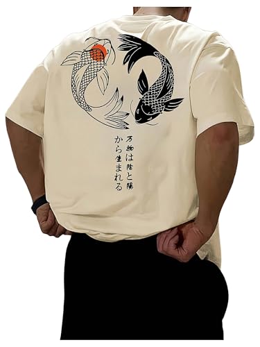 COZYEASE Men's Japanese Koi Fish Graphic Tees Short Sleeve Crew Neck T-Shirt Casual Summer Tops